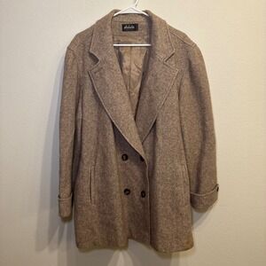 Arlette Double Breasted Herringbone Tweed Wool Blend Coat Women's Medium